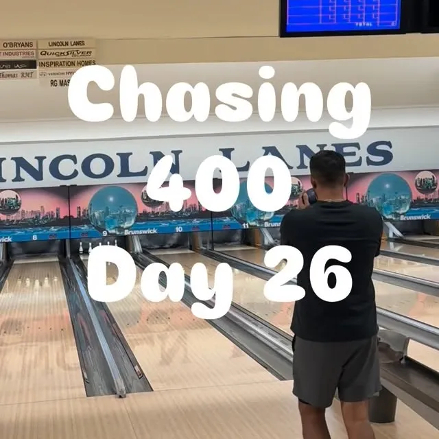 🎳 Chasing 400 – Day 26 🎳 Some strikes, some spares, and a complimentary gutter ball to close out the game! 😅 N…